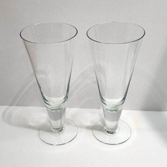Set of 2 Clear Crystal Footed Pilsner Beer Glass Stemware Barware - Picture 7 of 11